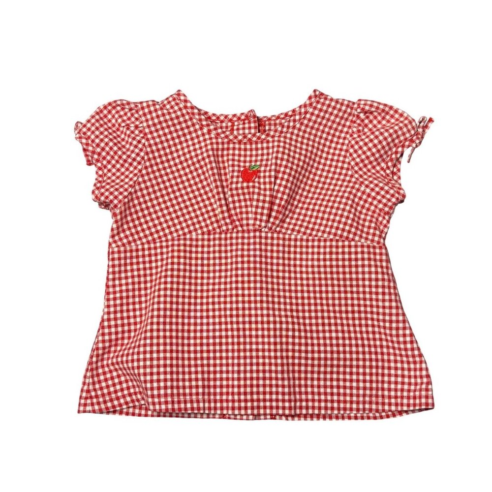 VTG Good Lad Baby Girls 24M Red Checkered Gingham Strawberry Cotton Summer Top